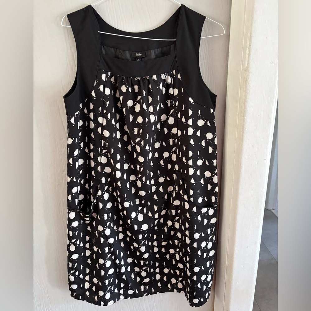 Massimo Black and White Sleeveless Printed Shift Dress